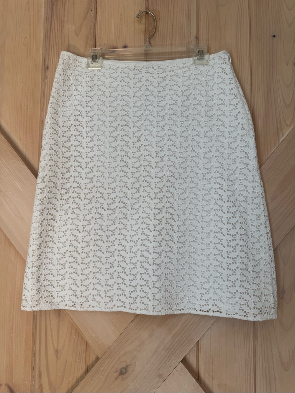 Christiane Celle White Eyelet Lace A-Line Skirt Side Zip Size M